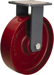 Hamilton - 8" Diam x 2" Wide x 9-1/2" OAH Top Plate Mount Rigid Caster - Cast Iron, 1,500 Lb Capacity, Tapered Roller Bearing, 4 x 4-1/2" Plate - Eagle Tool & Supply