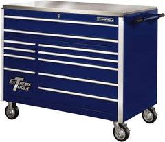 EXTREME TOOLS - 11 Drawer Steel Tool Roller Cabinet - 55" Wide x 46-3/8" High x 30" Deep, Ball Bearing Drawer Slides, Blue - Eagle Tool & Supply