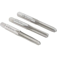 Made in USA - M7x1.00 Metric Coarse, 4 Flute, Bottoming, Plug & Taper, Bright Finish, High Speed Steel Tap Set - Right Hand Cut, 2-23/32" OAL, 1-1/8" Thread Length - Eagle Tool & Supply