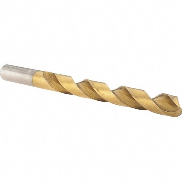 Made in USA - 3/8" 135° High Speed Steel Jobber Drill - TiN Finish, Right Hand Cut, Spiral Flute, Straight Shank, 5" OAL, Split Point - Eagle Tool & Supply
