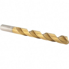 Made in USA - 3/8" 135° High Speed Steel Jobber Drill - TiN Finish, Right Hand Cut, Spiral Flute, Straight Shank, 5" OAL, Split Point - Eagle Tool & Supply