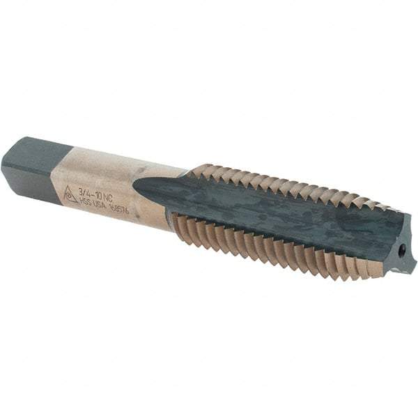 Made in USA - 3/4-10 UNC, 3 Flute, Bright Finish, High Speed Steel Spiral Point Tap - Plug Chamfer, Right Hand Thread, 4-1/4" OAL - Exact Industrial Supply