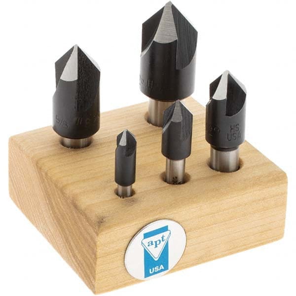 Import - 5 Piece, 1/4 to 3/4" Head Diam, 82° Included Angle, Single End Countersink Set - Eagle Tool & Supply