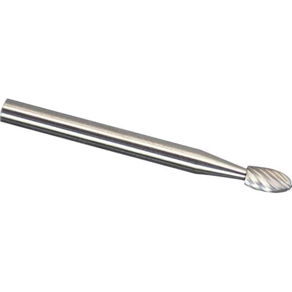 Made in USA - 1/8" Cut Diam, 1/8" Shank Diam, Oval Head Single Cut Burr - Carbide, 7/32" LOC, 2" OAL - Eagle Tool & Supply