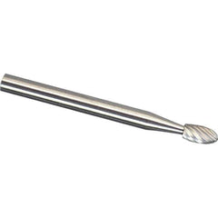 Made in USA - 1/8" Cut Diam, 1/8" Shank Diam, Oval Head Aluma Cut Burr - Carbide, 7/32" LOC, 3" OAL - Eagle Tool & Supply
