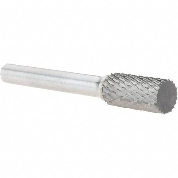 Made in USA - 3/8" Cut Diam, 1/4" Shank Diam, Cylinder Head Double Cut Burr - Carbide, Flat End, 3/4" LOC, 2-1/2" OAL - Eagle Tool & Supply