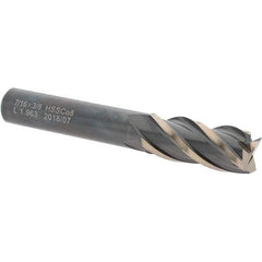 Value Collection - 7/16", 1" LOC, 3/8" Shank Diam, 2-11/16" OAL, 4 Flute, High Speed Steel Square End Mill - Single End, TiN Finish, Spiral Flute, 30° Helix, Centercutting, Right Hand Cut, Right Hand Flute - Eagle Tool & Supply