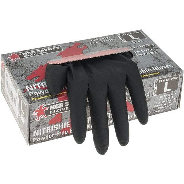 MCR Safety - Pack of (100) Size L, 3 mil, Powder Free Nitrile Disposable Gloves - Eagle Tool & Supply