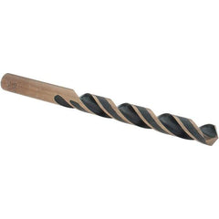 Import - 23/64" 118° High Speed Steel Jobber Drill - Oxide/Gold Finish, Right Hand Cut, Spiral Flute, Straight Shank, 4-7/8" OAL, Split Point - Eagle Tool & Supply