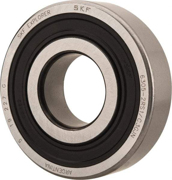 SKF - 25mm Bore Diam, 62mm OD, Double Seal Deep Groove Radial Ball Bearing - 17mm Wide, 1 Row, Round Bore, 11,600 Nm Static Capacity, 23,400 Nm Dynamic Capacity - Eagle Tool & Supply