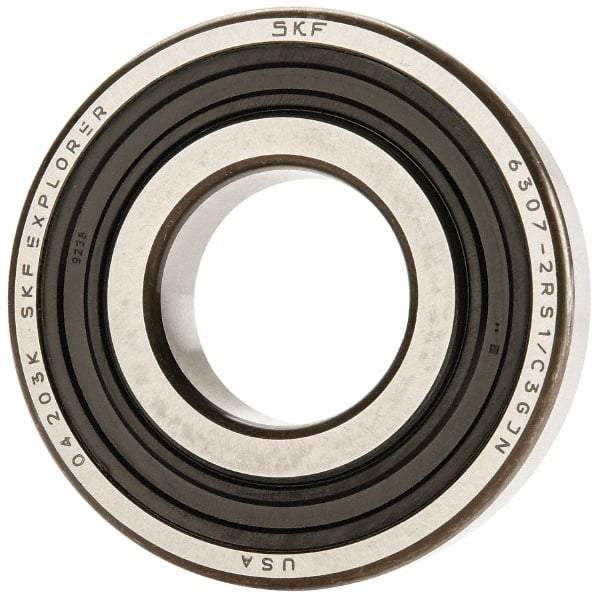 SKF - 35mm Bore Diam, 80mm OD, Double Seal Deep Groove Radial Ball Bearing - 21mm Wide, 1 Row, Round Bore, 19,000 Nm Static Capacity, 35,100 Nm Dynamic Capacity - Eagle Tool & Supply