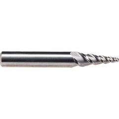 Emuge - 8° Taper Angle per Side, 3.85mm Small End Diam, 15mm LOC, Solid Carbide 3 Flute Tapered Ball End Mill - 62mm OAL, 6mm Shank Diam, Spiral Flute, 45° Helix - Eagle Tool & Supply