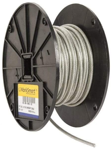 Value Collection - 3/16" x 3/32" Diam, Aircraft Cable - 920 Lb Breaking Strength, 7 x 7 Strand Core, Vinyl Coating - Eagle Tool & Supply