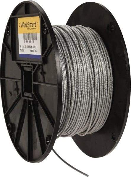 Value Collection - 3/32" x 1/16" Diam, Aircraft Cable - 480 Lb Breaking Strength, 7 x 7 Strand Core, Vinyl Coating - Eagle Tool & Supply