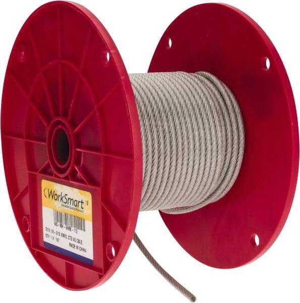 Value Collection - 3/16" x 1/8" Diam, Aircraft Cable - 2,000 Lb Breaking Strength, 7 x 19 Strand Core, Vinyl Coating - Eagle Tool & Supply