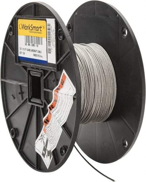 Value Collection - 1/16" Diam, Aircraft Cable - 480 Lb Breaking Strength, 7 x 7 Strand Core - Eagle Tool & Supply