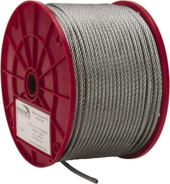 Value Collection - 3/16" Diam, Galvanized Steel Wire Rope - 4,200 Lb Breaking Strength, 7 x 19 Strand Core - Eagle Tool & Supply