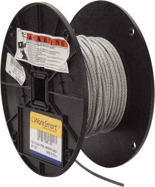 Value Collection - 1/8" Diam, Aircraft Cable - 1,700 Lb Breaking Strength, 7 x 7 Strand Core - Eagle Tool & Supply