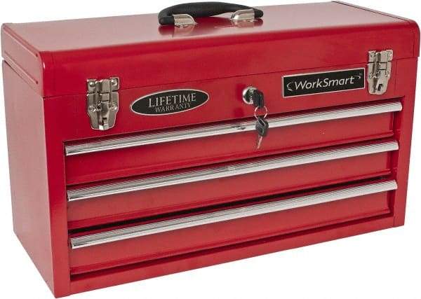 Value Collection - 3 Drawer Portable Tool Chest - 20-1/2" Wide x 8-5/8" Deep x 11-7/8" High, Steel, Red/Brown - Eagle Tool & Supply