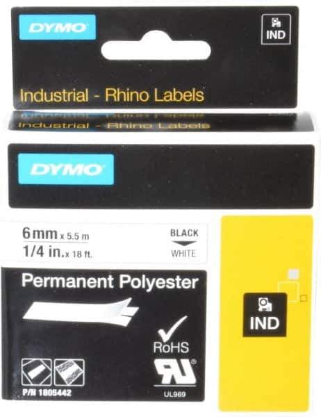 Dymo - 1/4" Wide x 216" Long, White Polyester Label Printer Cartridge - For RHINO 1000, 3000, 4200, 5000, 5200,6000, 6500 - Eagle Tool & Supply