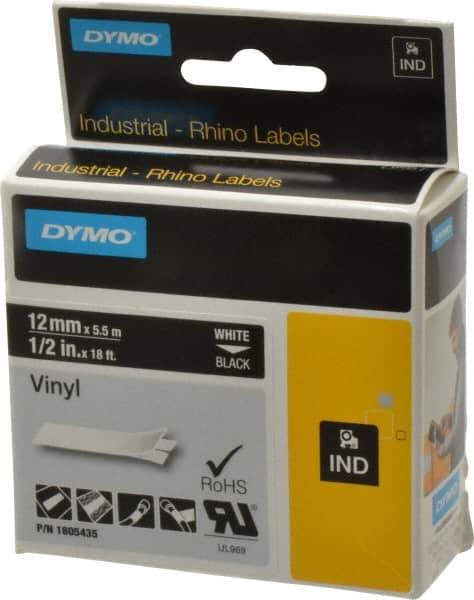 Dymo - 5" Wide x 216" Long, Black Vinyl Label Printer Cartridge - For RHINO 1000, 3000, 4200, 5000, 5200,6000, 6500 - Eagle Tool & Supply