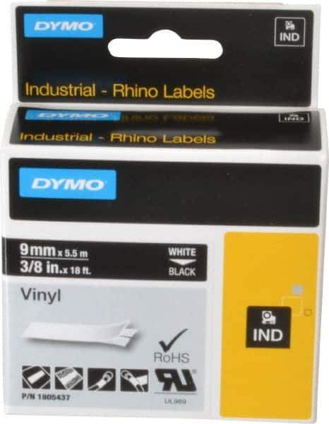 Dymo - 3/8" Wide x 216" Long, Black Vinyl Label Printer Cartridge - For RHINO 1000, 3000, 4200, 5000, 5200,6000, 6500 - Eagle Tool & Supply