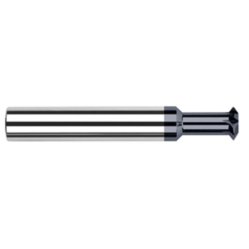 Double Angle Shank Cutters - 0.5000″ (1/2″) Cutter Diameter × 0.0100″ Radius × 0.1200″ Width × 0.5000″ (1/2″) Neck Length Carbide Double Angle Shank Cutter, 6 Flutes, AlTiN Coated - Exact Industrial Supply