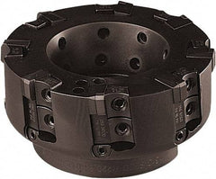 Seco - 6 Inserts, 4" Cut Diam, 1-1/2" Arbor Diam, 0.236" Max Depth of Cut, Indexable Square-Shoulder Face Mill - 90° Lead Angle, 2.48" High, TN.. 22 Insert Compatibility - Eagle Tool & Supply