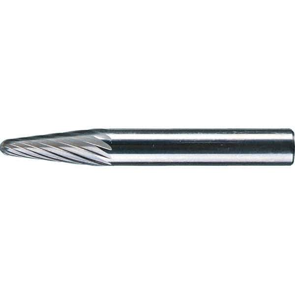 PFERD - 1/4" Cut Diam, 1/4" Shank Diam, 14° Taper Head Single Cut Burr - Tungsten Carbide, 5/8" LOC, 1-15/16" OAL - Eagle Tool & Supply