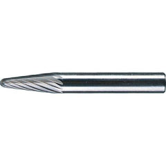 PFERD - 1/4" Cut Diam, 1/4" Shank Diam, 14° Taper Head Single Cut Burr - Tungsten Carbide, 5/8" LOC, 1-15/16" OAL - Eagle Tool & Supply