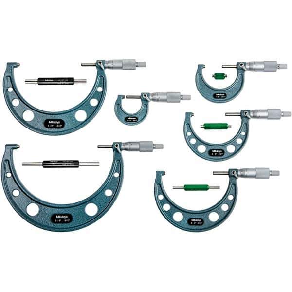 Mitutoyo - Mechanical Outside Micrometer Sets Minimum Measurement (Decimal Inch): 0.0000 Maximum Measurement (Decimal Inch): 6.0000 - Eagle Tool & Supply