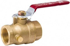 Value Collection - 1/2" Pipe, Full Port, Brass Side Drain Ball Valve - Inline - Two Way Flow, IPS Ends, Lever Handle, 500 WOG, 150 WSP - Eagle Tool & Supply