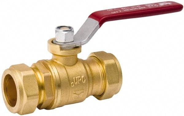 Value Collection - 3/4" Pipe, Full Port, Brass Standard Ball Valve - Inline - Two Way Flow, Comp Ends, Lever Handle, 200 WOG, 150 WSP - Eagle Tool & Supply