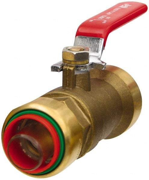 Value Collection - 3/4" Pipe, Full Port, Brass Standard Ball Valve - Inline - Two Way Flow, Push Fit Ends, Lever Handle, 200 WOG, 150 WSP - Eagle Tool & Supply