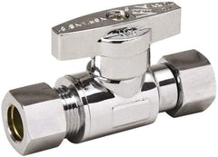 Value Collection - Female Compression 3/8 Inlet, 125 Max psi, Chrome Finish, Brass Water Supply Stop Valve - 3/8 Compression Outlet, Straight, Chrome Handle, For Use with Any Water Supply Shut Off Application - Eagle Tool & Supply