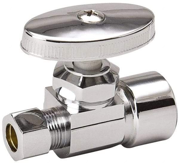 Value Collection - FIP 1/2 Inlet, 125 Max psi, Chrome Finish, Brass Water Supply Stop Valve - 3/8 Compression Outlet, Straight, Chrome Handle, For Use with Any Water Supply Shut Off Application - Eagle Tool & Supply