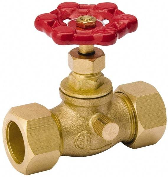 Value Collection - 3/4" Pipe, 125 psi WOG Rating, Brass Stop & Waste Valve - Lobe Type Handle, Comp End Connections, Use with Water, Oil, Air - Eagle Tool & Supply