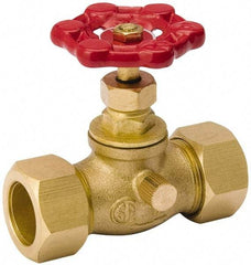 Value Collection - 1/2" Pipe, 125 psi WOG Rating, Brass Stop & Waste Valve - Lobe Type Handle, Comp End Connections, Use with Water, Oil, Air - Eagle Tool & Supply