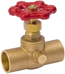 Value Collection - 3/4" Pipe, 125 psi WOG Rating, Brass Stop & Waste Valve - Lobe Type Handle, C x C End Connections, Use with Water, Oil, Air - Eagle Tool & Supply