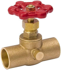 Value Collection - 3/8" Pipe, 125 psi WOG Rating, Brass Stop & Waste Valve - Lobe Type Handle, C x C End Connections, Use with Water, Oil, Air - Eagle Tool & Supply