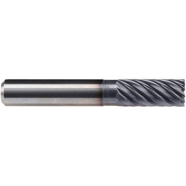 Emuge - 12mm Diam, 26mm LOC, 12 Flute Solid Carbide Roughing & Finishing End Mill - TiAlN Finish, 83mm OAL, 12mm Shank Diam, Cylindrical Shank, 40° Helix, Long Length - Eagle Tool & Supply