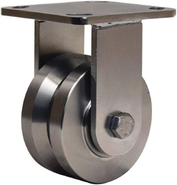 Hamilton - 4" Diam x 2" Wide, Stainless Steel Rigid Caster - 850 Lb Capacity, Top Plate Mount, 4" x 4-1/2" Plate, Delrin Bearing - Eagle Tool & Supply