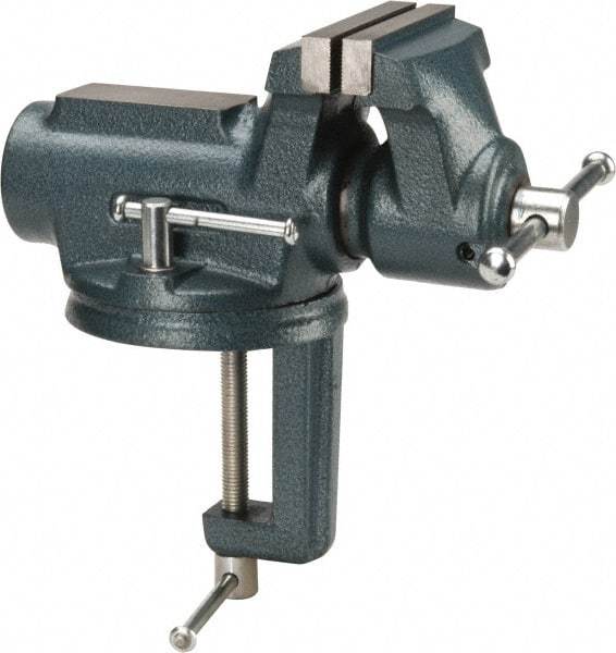 Wilton - 4" Jaw Width, 2-1/4" Opening Capacity, 2" Throat Depth, Steel Swivel Bench Vise - Clamp-On Base Attachment, 10" Long x 5.4" Wide x 10.1" High - Eagle Tool & Supply