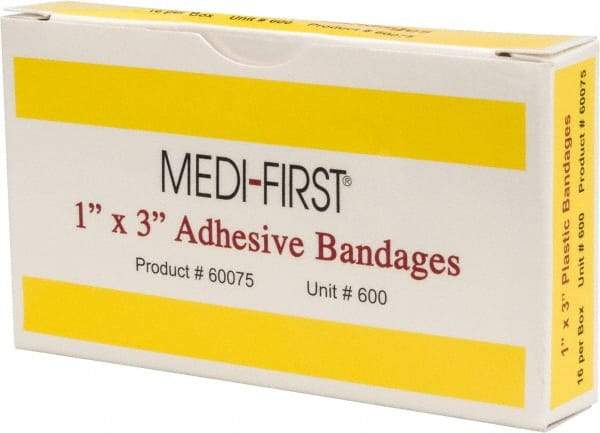 Medique - 3" Long x 1" Wide, General Purpose Self-Adhesive Bandage - Yellow, Plastic Bandage - Eagle Tool & Supply