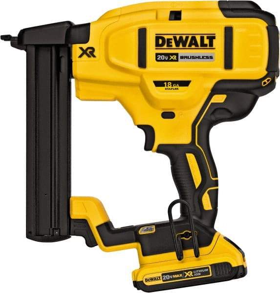 DeWALT - 1/4" Crown, 18 Gauge, 100 Staple Capacity Power Stapler - Includes Kit Bag; 20V Max Battery - Eagle Tool & Supply