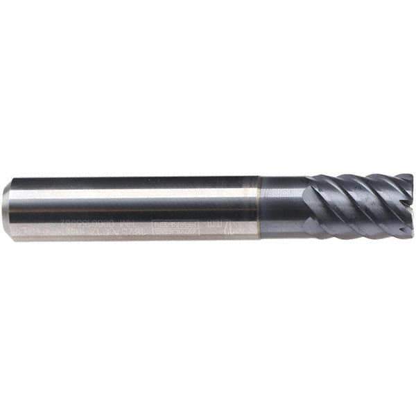 Emuge - 8mm Diam, 12mm LOC, 6 Flute Solid Carbide Roughing & Finishing End Mill - TiAlN Finish, 58mm OAL, 8mm Shank Diam, Cylindrical Shank, 50° Helix, Stub Length - Eagle Tool & Supply