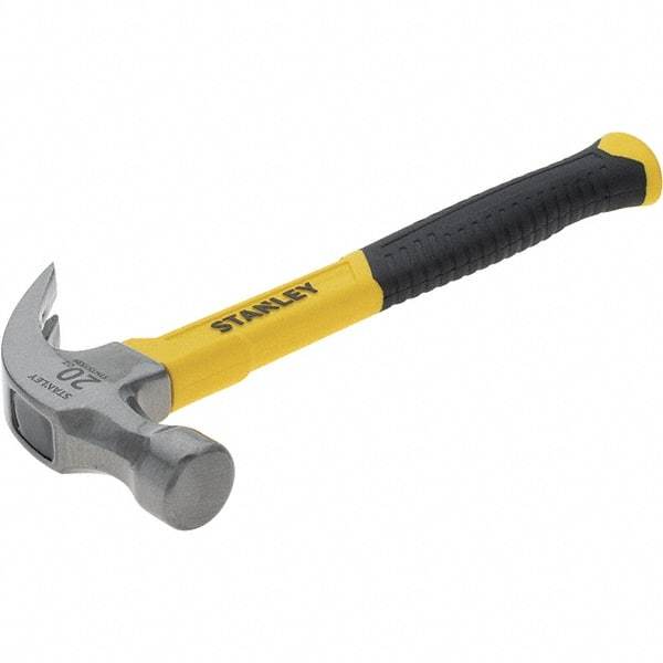 Stanley - 20 oz Head, Straight Rip Claw Hammer - 12.8" OAL, Steel Head, 1.18" Face Diam, Smooth Face, Fiberglass Handle with Grip - Eagle Tool & Supply