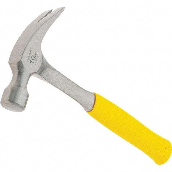 Stanley - 16 oz Head, Curved Claw Hammer - 12.8" OAL, Steel Head, 1.1" Face Diam, Smooth Face, Steel Handle with Grip - Eagle Tool & Supply