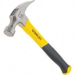 Stanley - 16 oz Head, Straight Rip Claw Hammer - 12.8" OAL, Steel Head, 1.1" Face Diam, Smooth Face, Fiberglass Handle with Grip - Eagle Tool & Supply