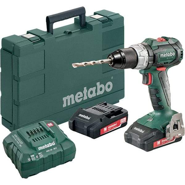 Metabo - 18 Volt 1/16 to 1/2" Keyless Chuck Cordless Hammer Drill - 31950 BPM, 600 to 2,100 RPM, Reversible, Pistol Grip Handle - Eagle Tool & Supply